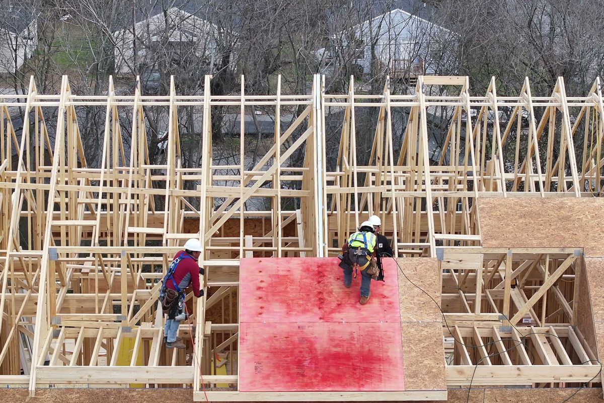 Framing crew at work on a new home